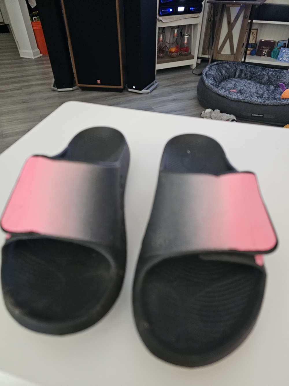 OOFOS Black Slide Sandals with Pink Strap